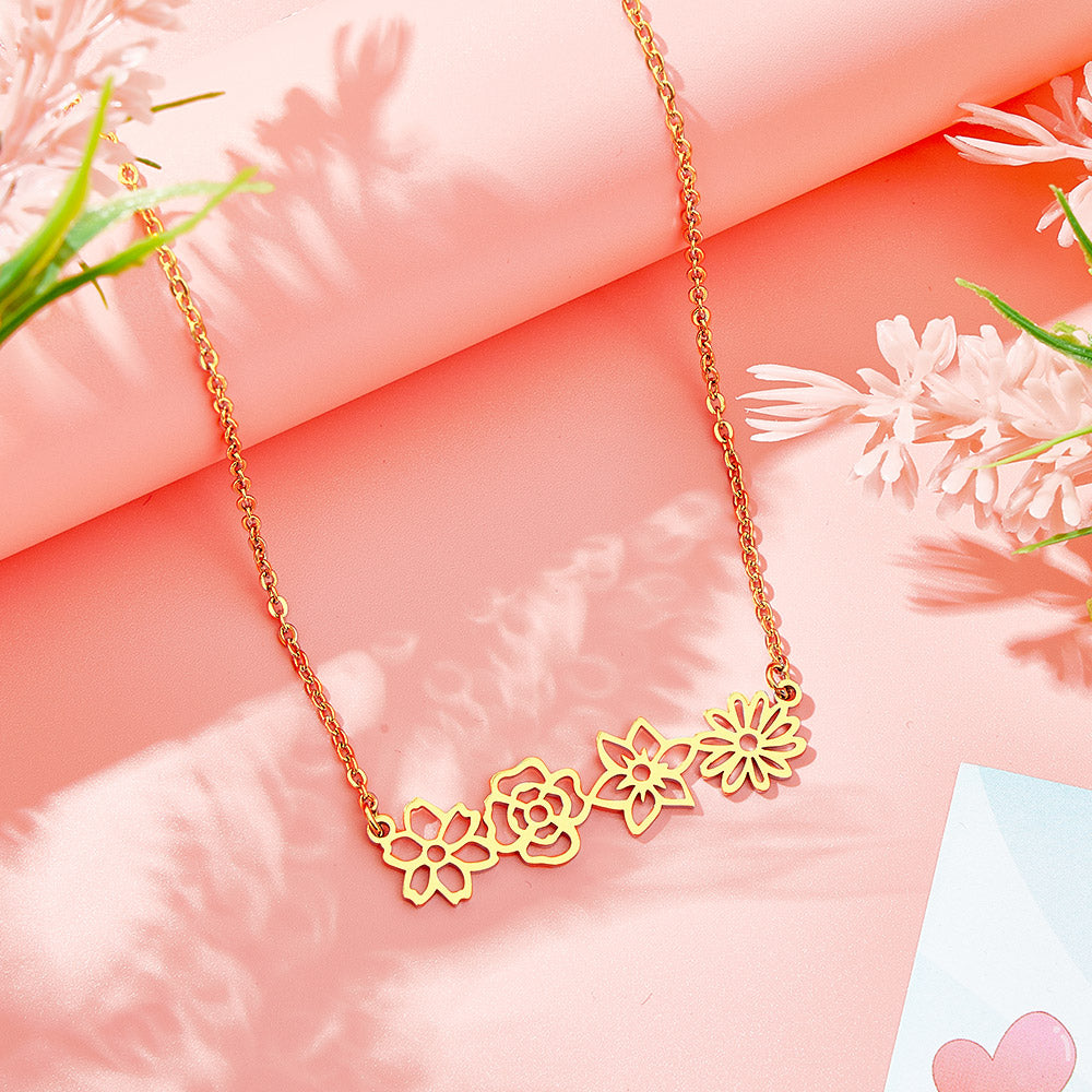Personalised Multiple Birth Flower Necklace Family Floral Necklace Gift For Mom