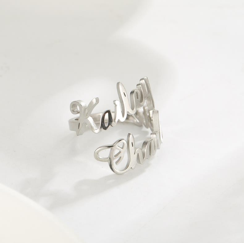 Custom Two Names Ring Stainless Steel Open Ring