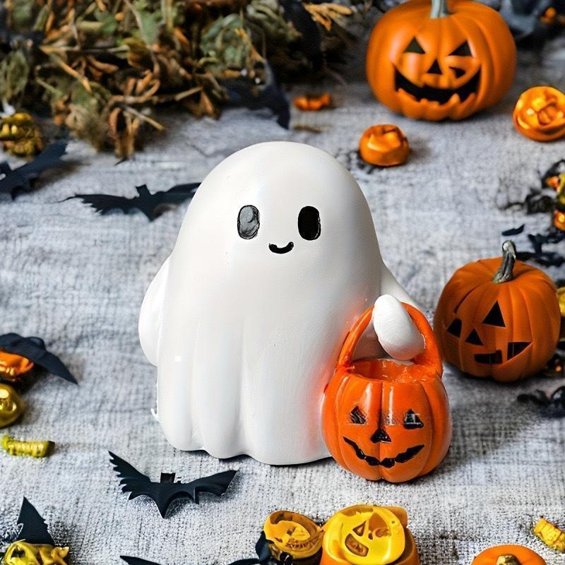 Cute Halloween Ghost – Mini Figurine for Desk, Spooky Tabletop Decoration, Trick-or-Treat Accent, Unique Fall Home Gift
