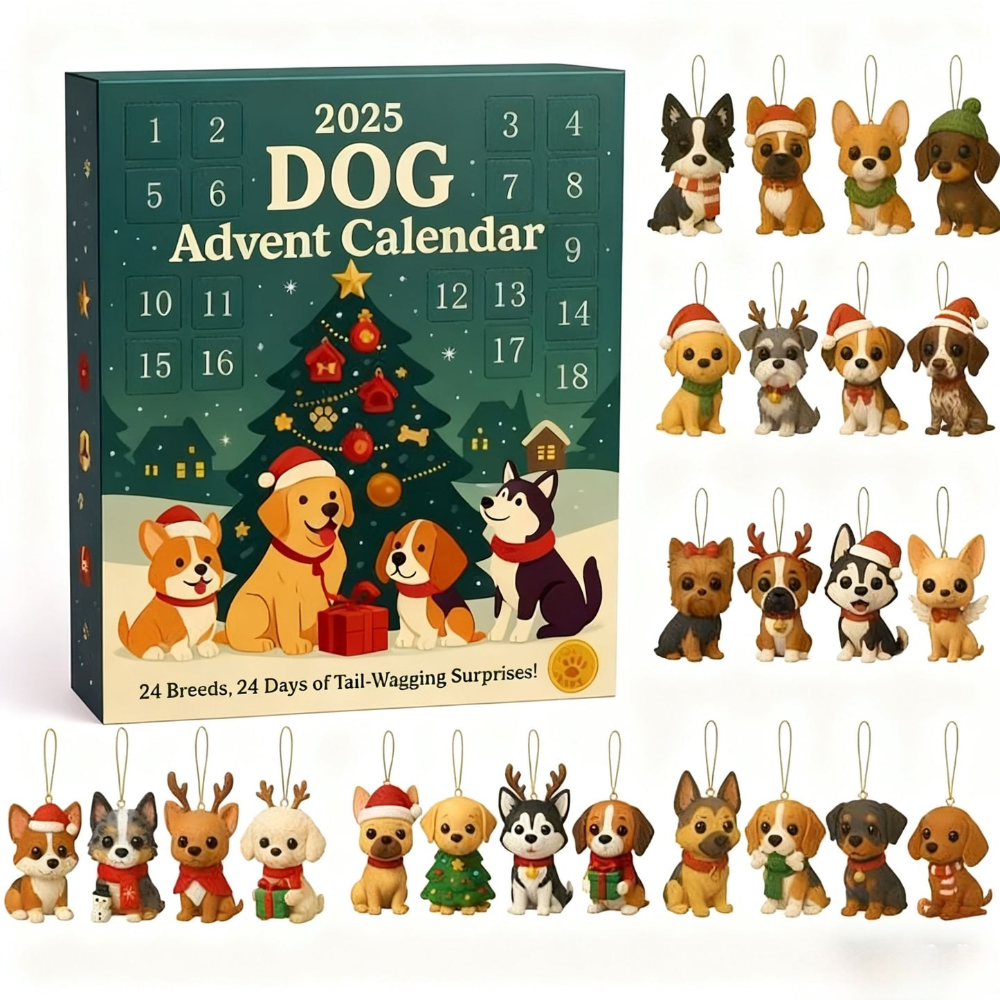 Cute Dog Christmas Countdown Calendar Gift Box – Perfect Holiday Present for Dog Lovers