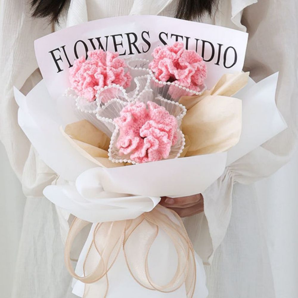 Crochet Flowers Bouquet Handmade Knitted Carnation Bouquet