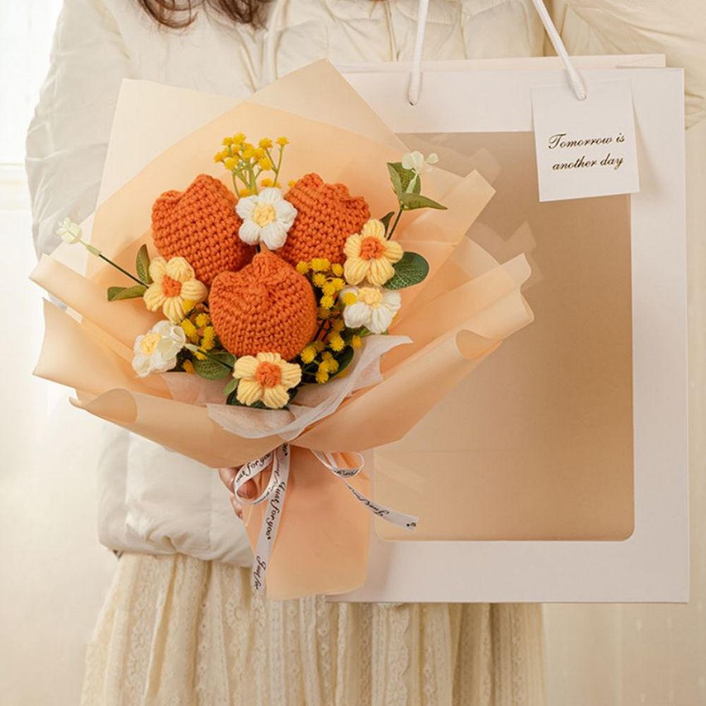 Crochet Flowers Bouquet Handmade Knitted Tulip Bouquet