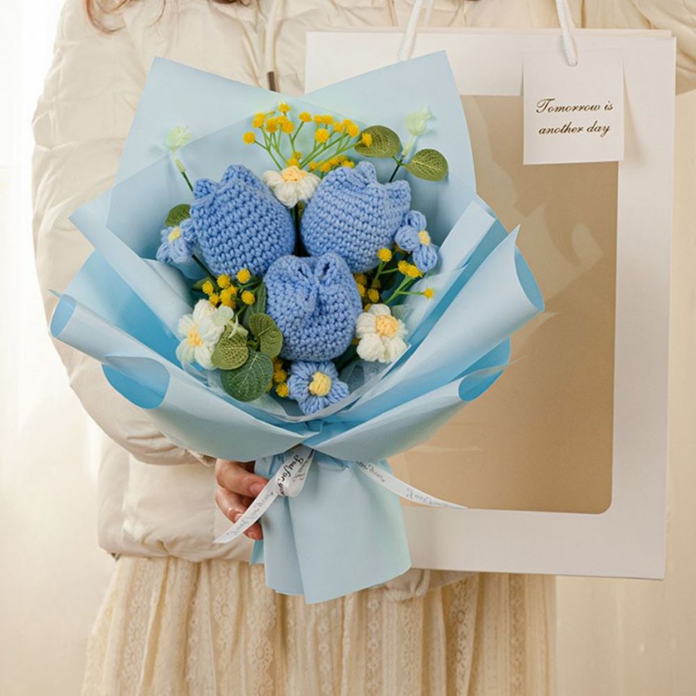 Crochet Flowers Bouquet Handmade Knitted Tulip Bouquet