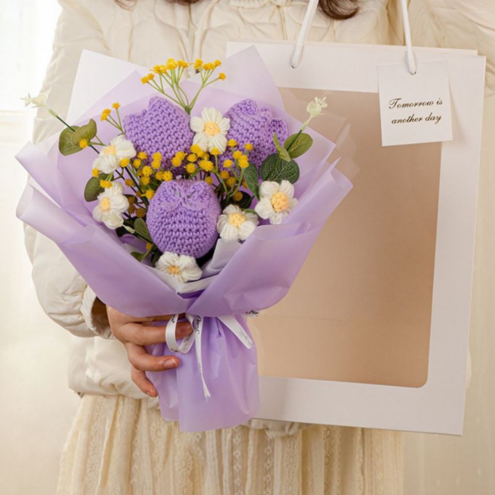 Crochet Flowers Bouquet Handmade Knitted Tulip Bouquet