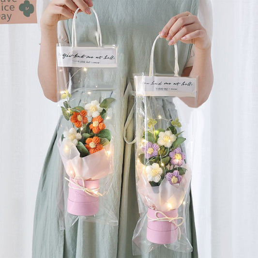 Crochet Flowers Bouquet Handmade Knitted Bouquet with Light Strip Birthday Gift for Lovers