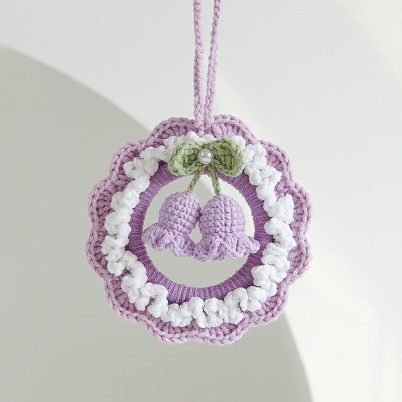 Crochet Flower Car Mirror Hanging Plant Knitted Flowers Car Decor Accessories