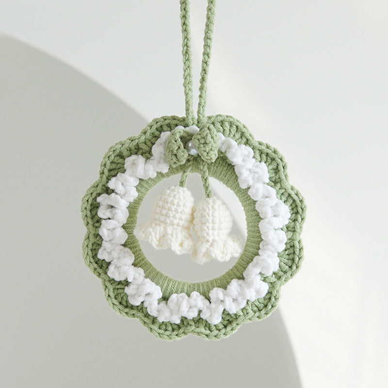 Crochet Flower Car Mirror Hanging Plant Knitted Flowers Car Decor Accessories