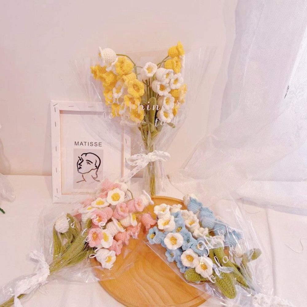 1pc Personalised Handmade Knitted Flower Bell Orchid Crochet Flower Gift for Her