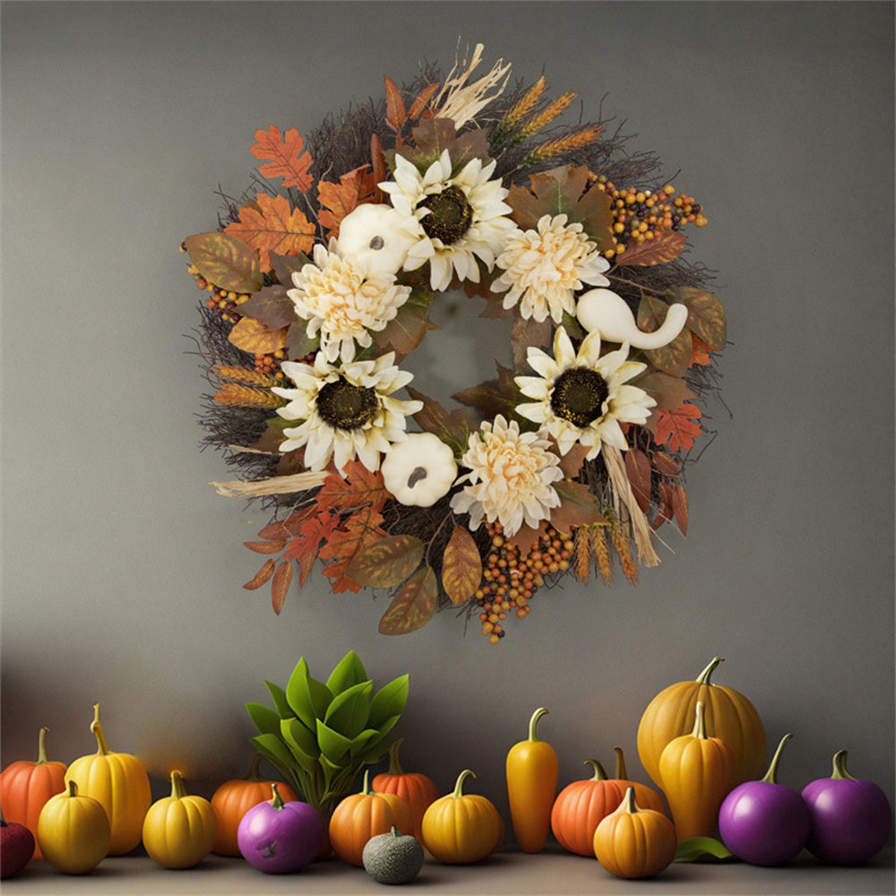 Fall Pumpkin Wreath Year Round Durable Autumn Wreath Front Door Wreath Home Decor