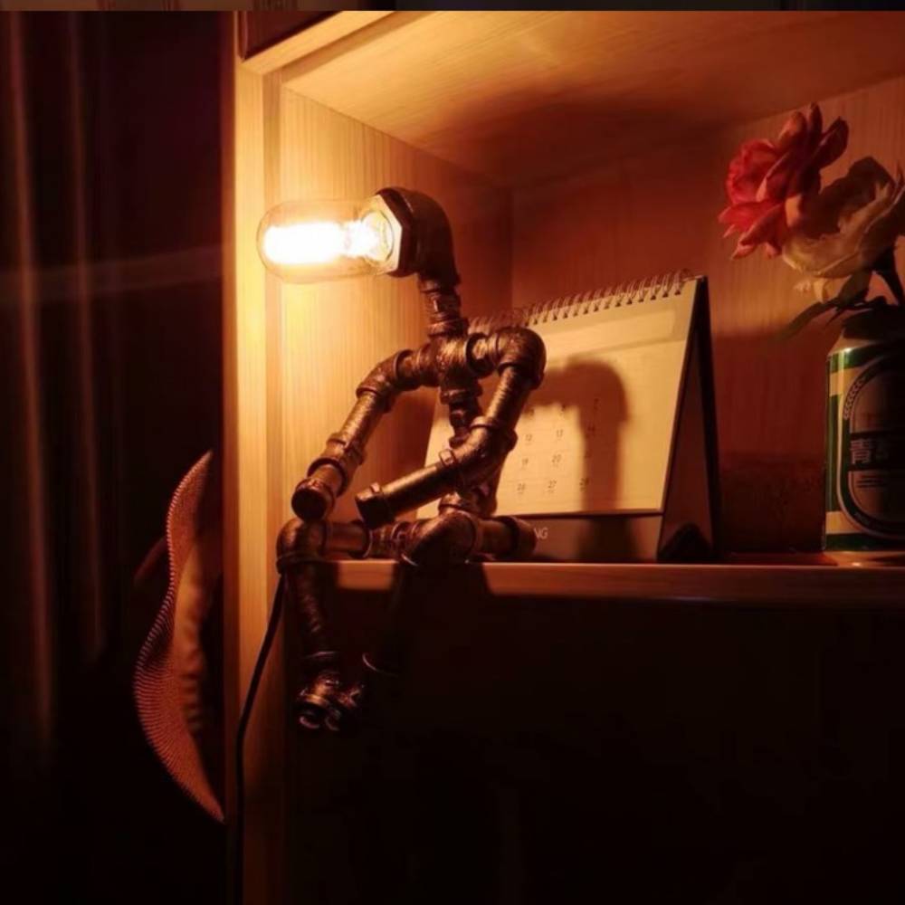 Iron Tube Robot Creative Table Lamp Water Pipe Light Retro Table Lamp for Bedroom