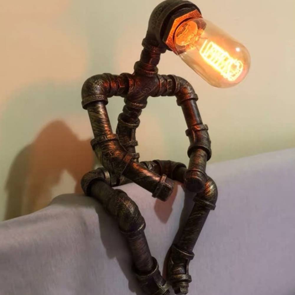 Iron Tube Robot Creative Table Lamp Water Pipe Light Retro Table Lamp for Bedroom