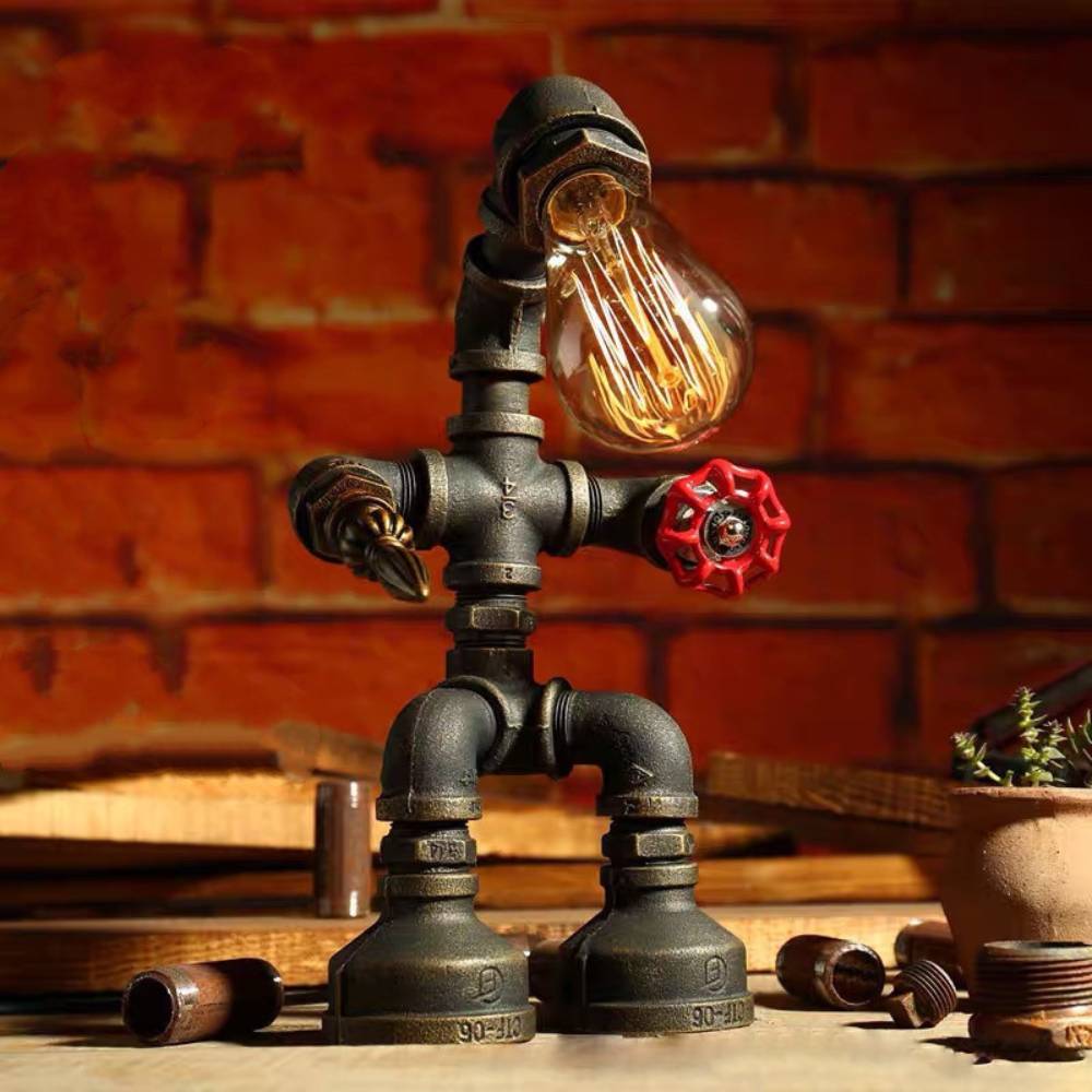 Iron Tube Robot Creative Table Lamp Water Pipe Light Retro Table Lamp for Bedroom
