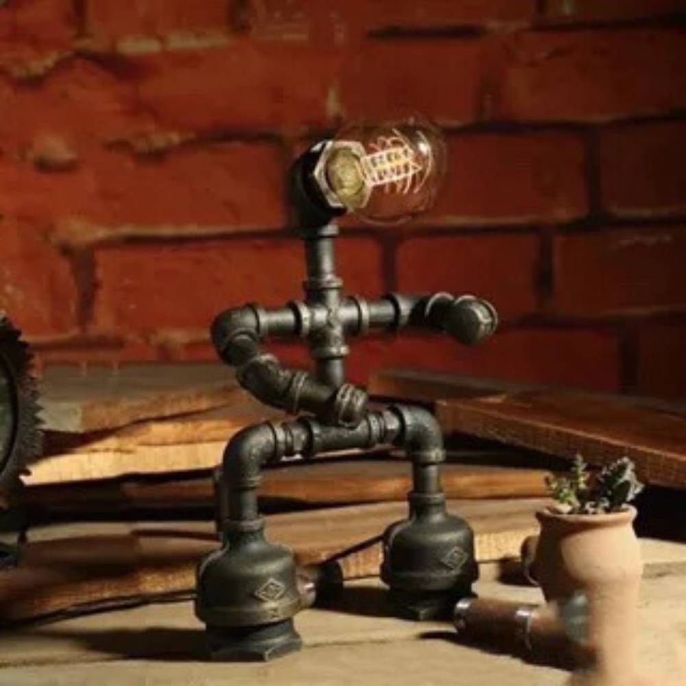 Iron Tube Robot Creative Table Lamp Water Pipe Light Retro Table Lamp for Bedroom