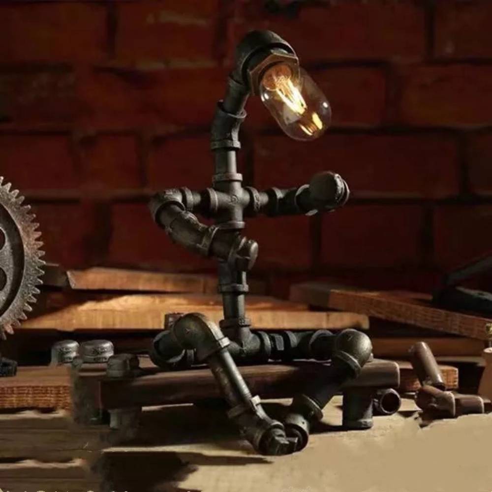 Iron Tube Robot Creative Table Lamp Water Pipe Light Retro Table Lamp for Bedroom