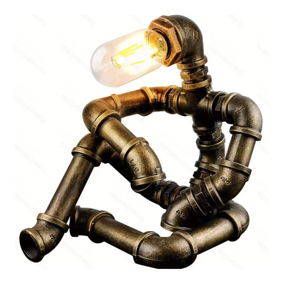 Iron Tube Robot Creative Table Lamp Water Pipe Light Retro Table Lamp for Bedroom