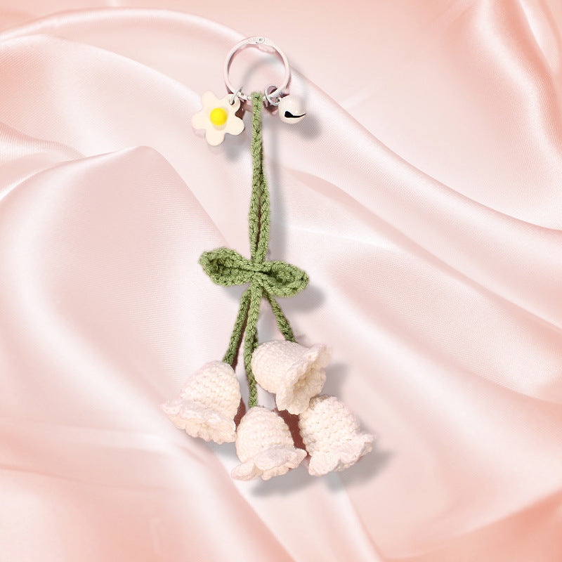 Flower Knitted KeyChain for Bag Crochet Campanula Keychain Handmade Gift