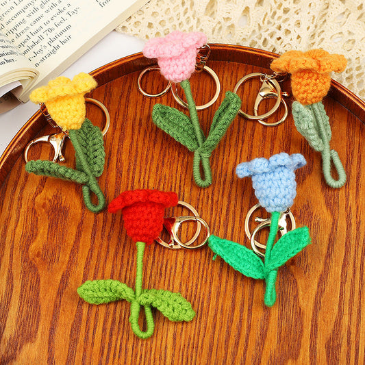 Crochet Flower Keychain Creative Tulip Handmade Knitted Keychain