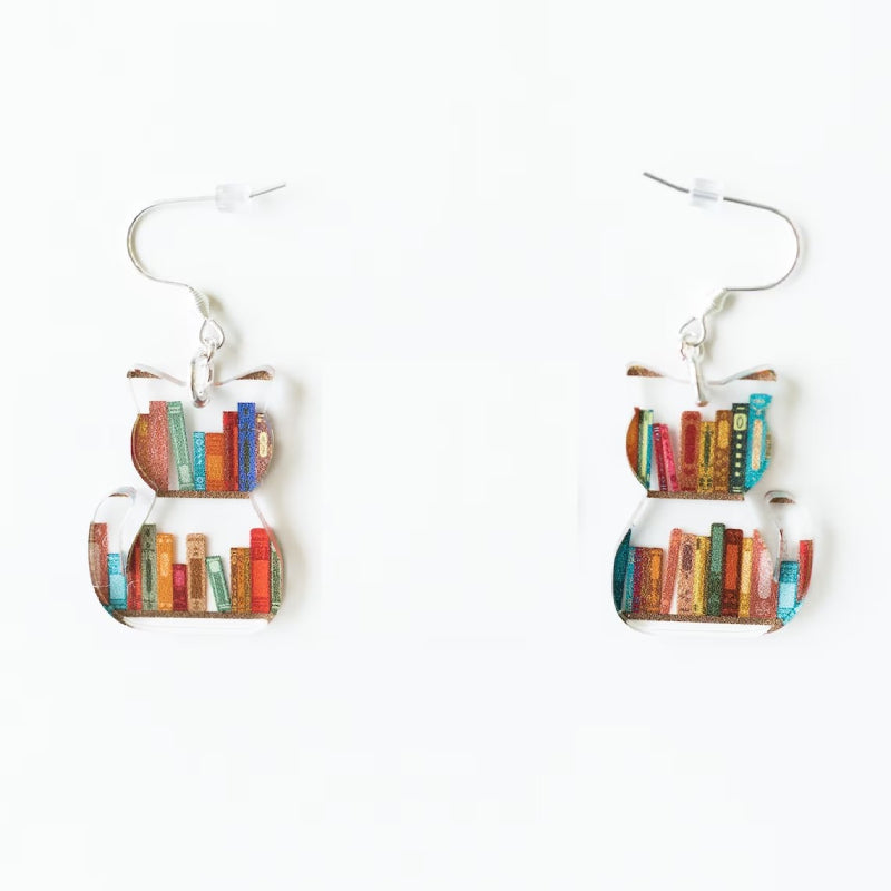 Cat Dog Book Earrings Funny Acrylic Bookshelf Earring Jewelry for Book Lover Gifts