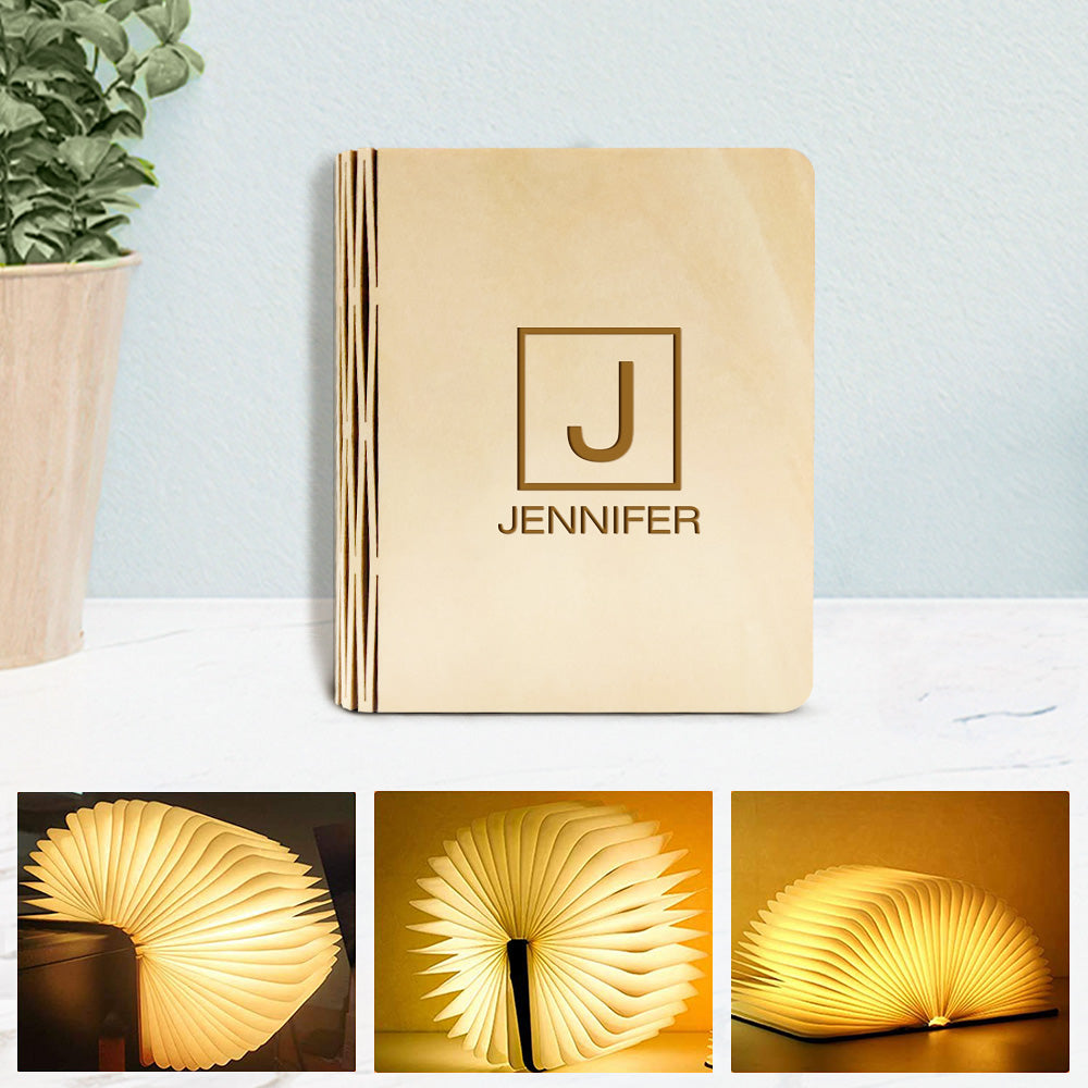 Customised Name Wooden Folding Book Desk Night Light
