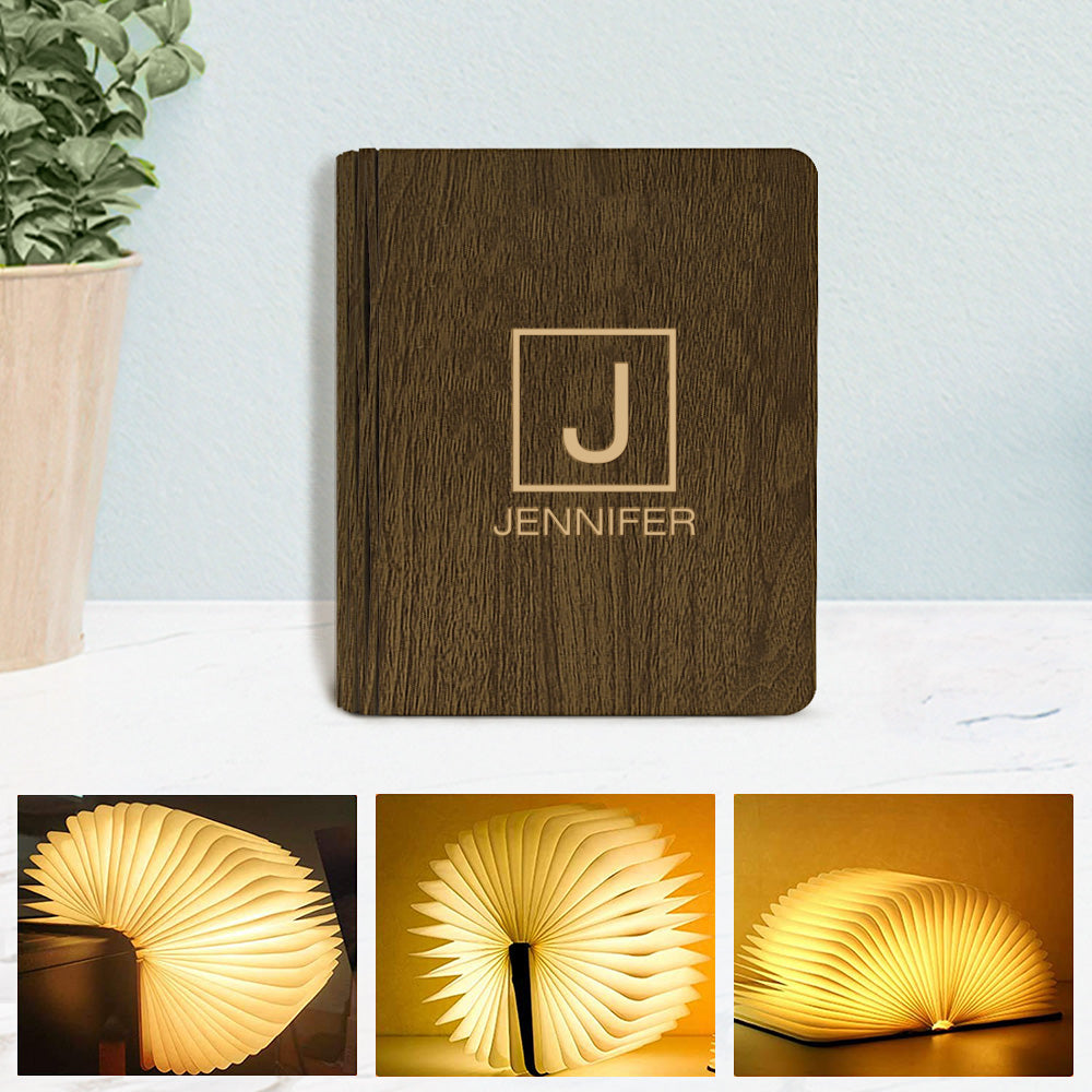 Customised Name Wooden Folding Book Desk Night Light