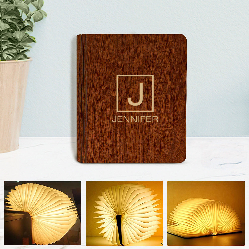 Customised Name Wooden Folding Book Desk Night Light