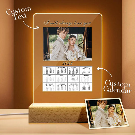Custom Acrylic Calendar Personalised Night Light with Your Photo Gifts for Couples