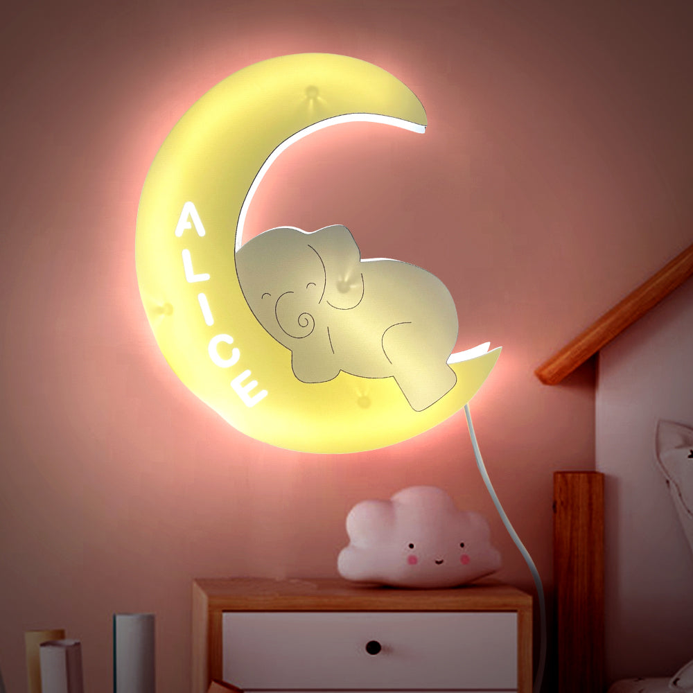 Personalised Name Baby Elephant Wall Light for Kids Room Birthday Gift for Kids