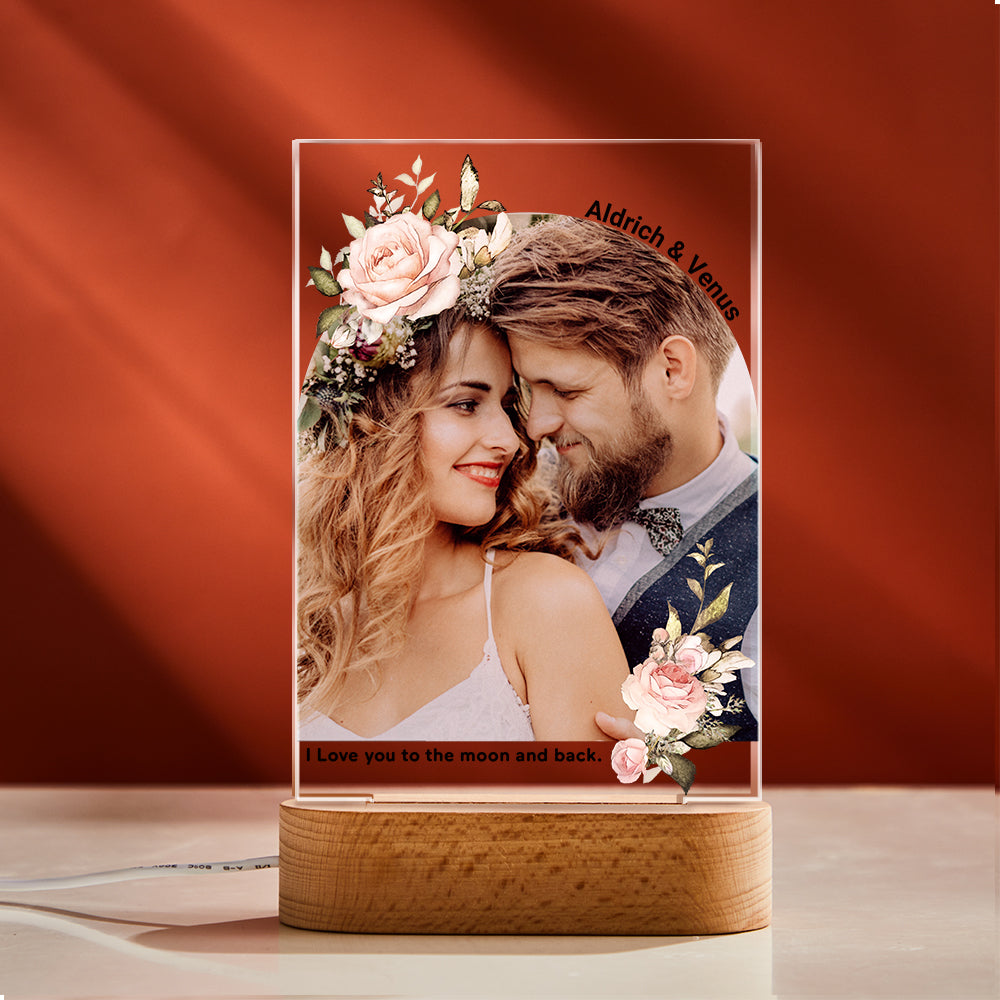 Custom Photo Print with Flowers Colorful Lamp Personalised Acrylic Night Light Engagement Gift
