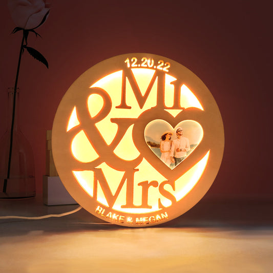 Custom Photo Wooden Lamp Personalised Engraved Name Night Light for Lover