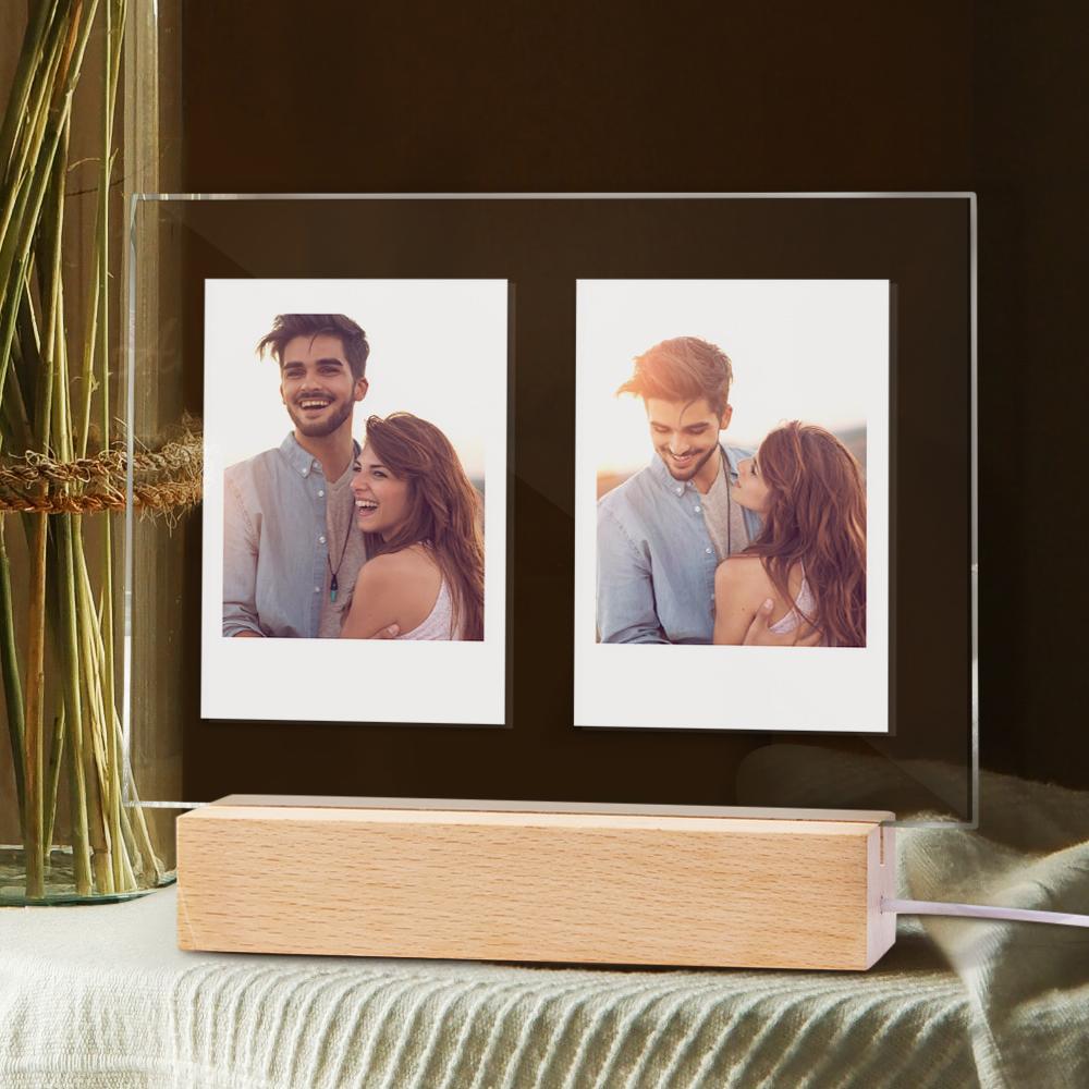 Personalised Acrylic Double Photo Lamp Yellow Warm Lights Perfect Night Light Gift for Couples On Valentine's Day