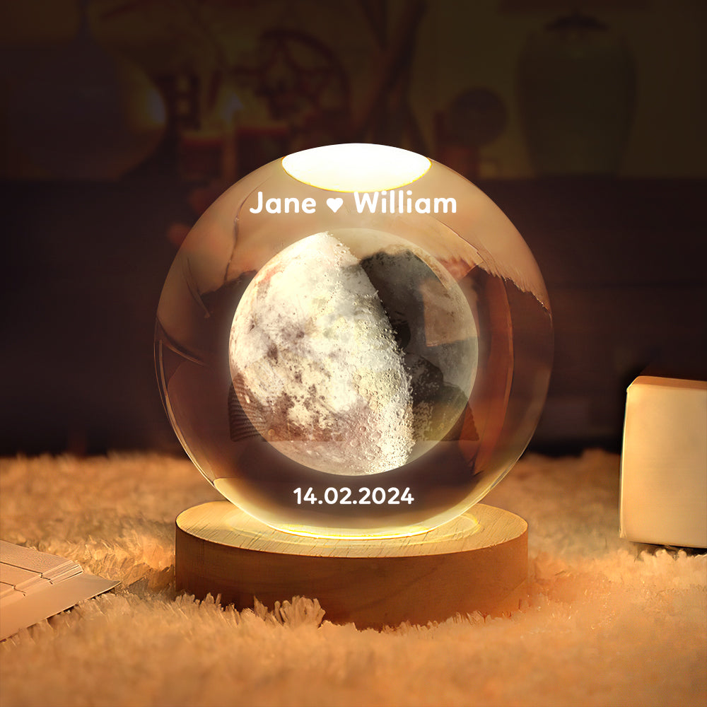 Personalised 2D Moon Phase Crystal Ball Night Light Unique Valentine's Day Gifts