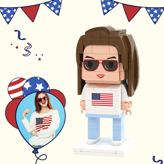 Independence Day Commemorative Gift for Her Full Body Customisable 1 Person Custom Brick Figures Small Particle Block Toy