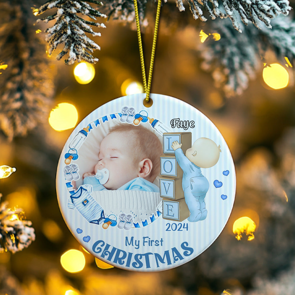Personalised Baby's First Christmas Ornament with Photo Ceramic Christmas Ornament for Newborn Gift