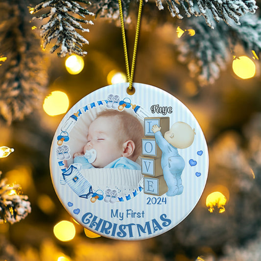 Personalised Baby's First Christmas Ornament with Photo Ceramic Christmas Ornament for Newborn Gift