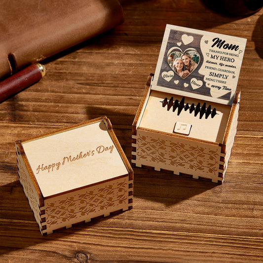 Personalised Wooden Photo Music Box Custom Heart Music Box Gift for Mother
