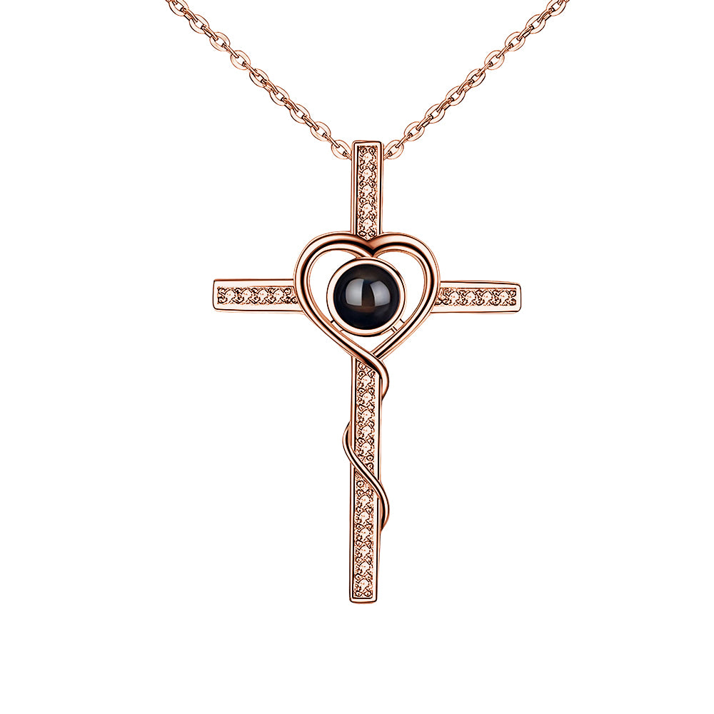 Customised Cross Photo Projection Necklace 925 Silver