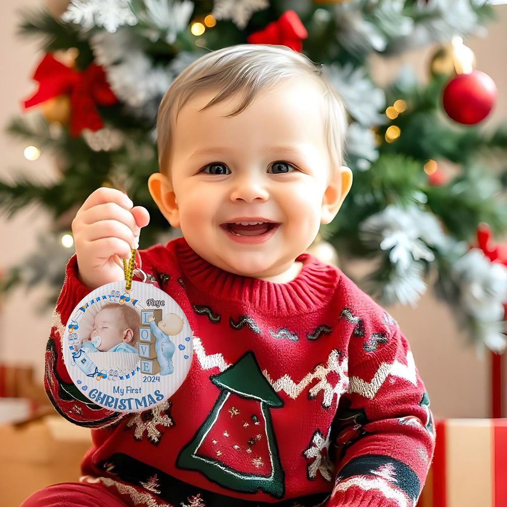 Personalised Baby's First Christmas Ornament with Photo Ceramic Christmas Ornament for Newborn Gift
