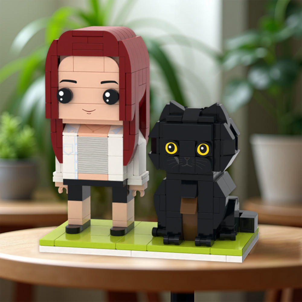 Full Body Customisable Brick Figures Personalised Brick Figures with Cat Small Particle Block Toy