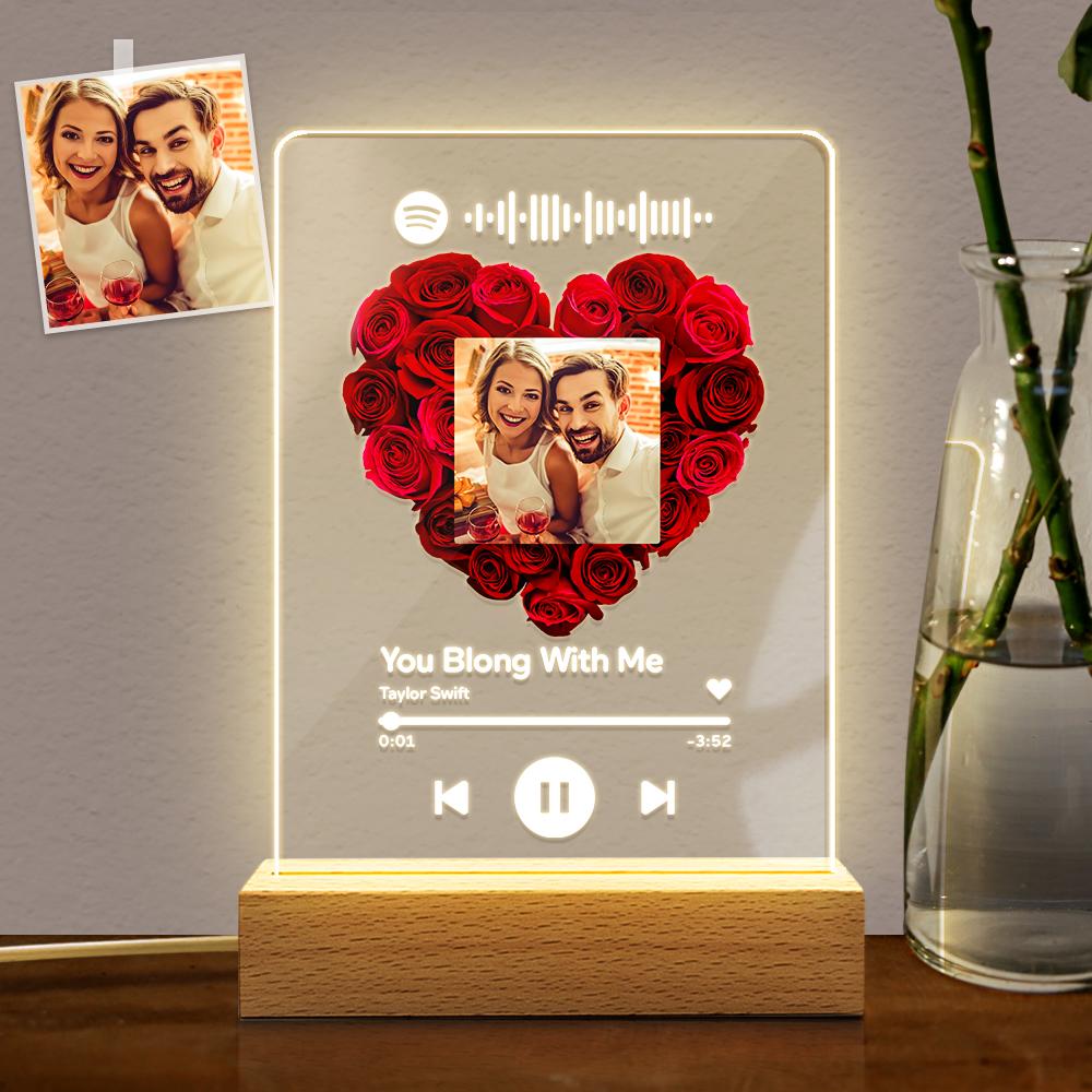 Custom Rose Spotify Plauqe  Personalised Night Light Romantic & Sentimental Birthday Gifts For Boyfriend