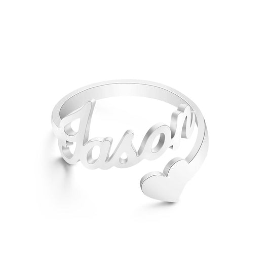 Custom Name Ring Heart Open Adjustable Rings