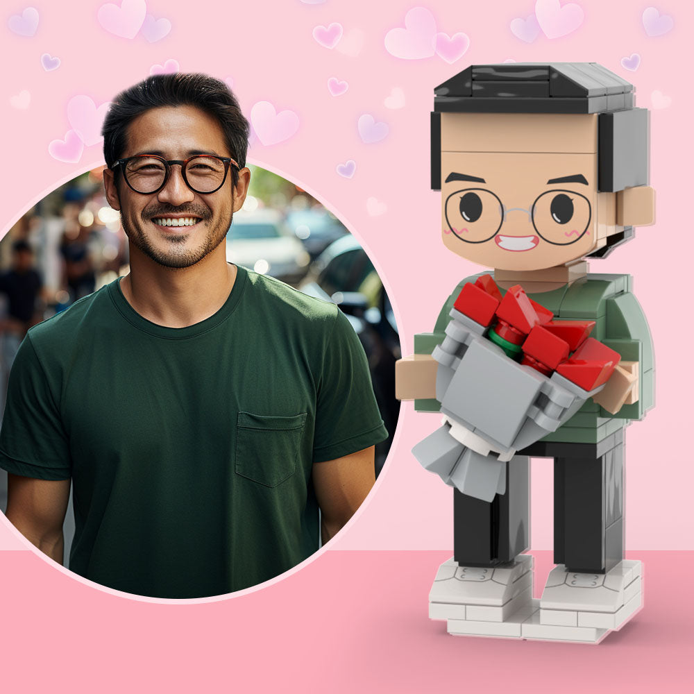 Full Body Customisable 1 Person Custom Cute Brick Figures with Rose Small Particle Block Toy