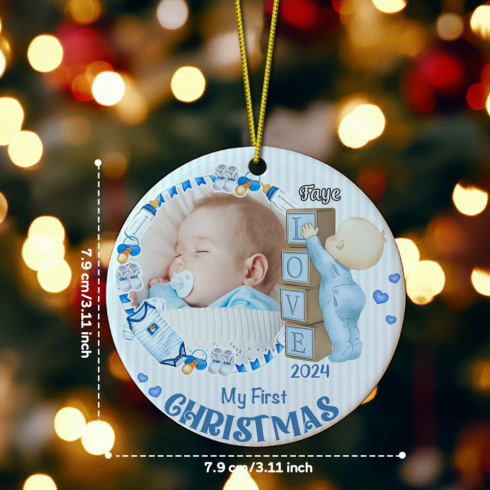 Personalised Baby's First Christmas Ornament with Photo Ceramic Christmas Ornament for Newborn Gift