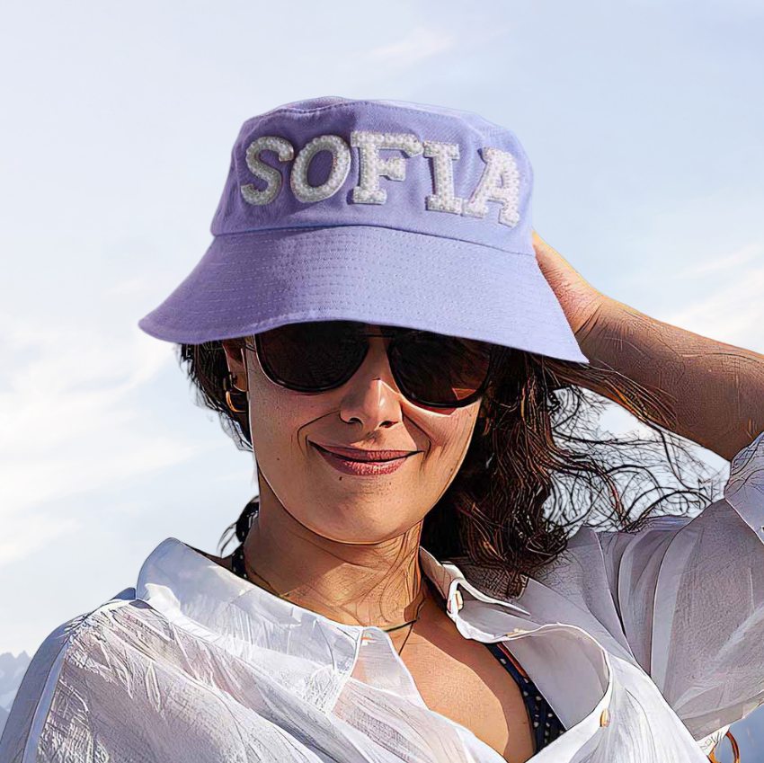 Custom Name Purple Fisherman Hat – Beach Vacation Sun Protection Accessory
