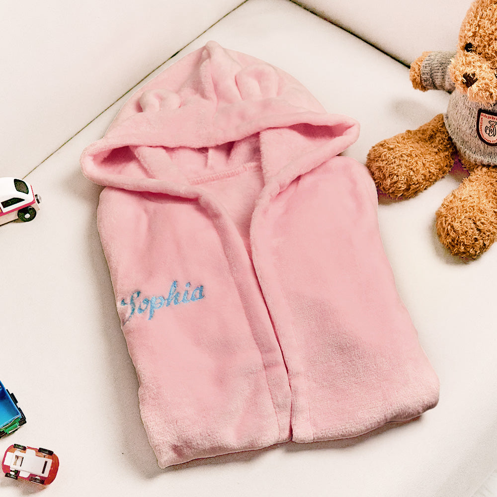 Personalised Baby Sleepwear with Embroidery Name Bear Ears Dressing Gown Gift for Kid