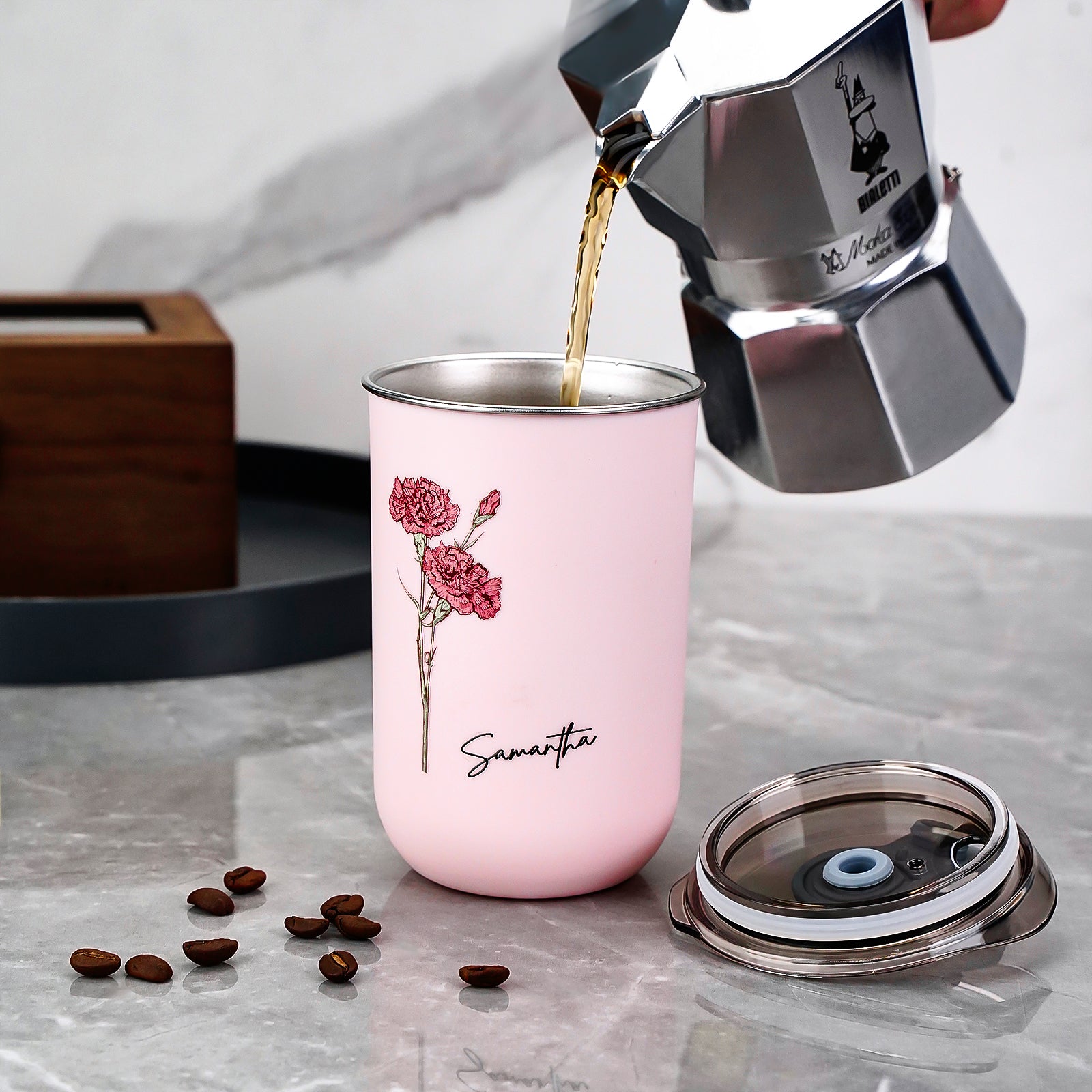 Custom Name Birth Flower Straw Coffee Cup 12oz/350ml - Personalised and Stylish