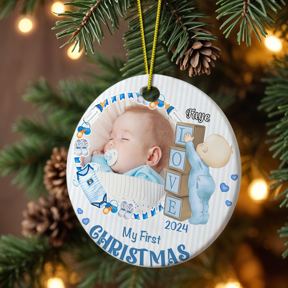 Personalised Baby's First Christmas Ornament with Photo Ceramic Christmas Ornament for Newborn Gift