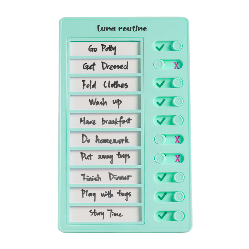 Mint green checklist with daily routine tasks and checkboxes on a white background