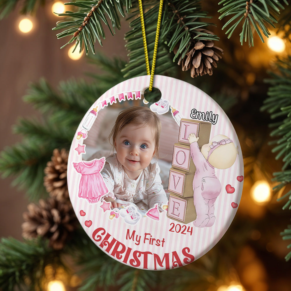 Personalised Baby's First Christmas Ornament with Photo Ceramic Christmas Ornament for Newborn Gift