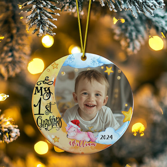 Personalised Baby's First Christmas Ornament with Photo Unicorn Christmas Ornament Gift for Kids