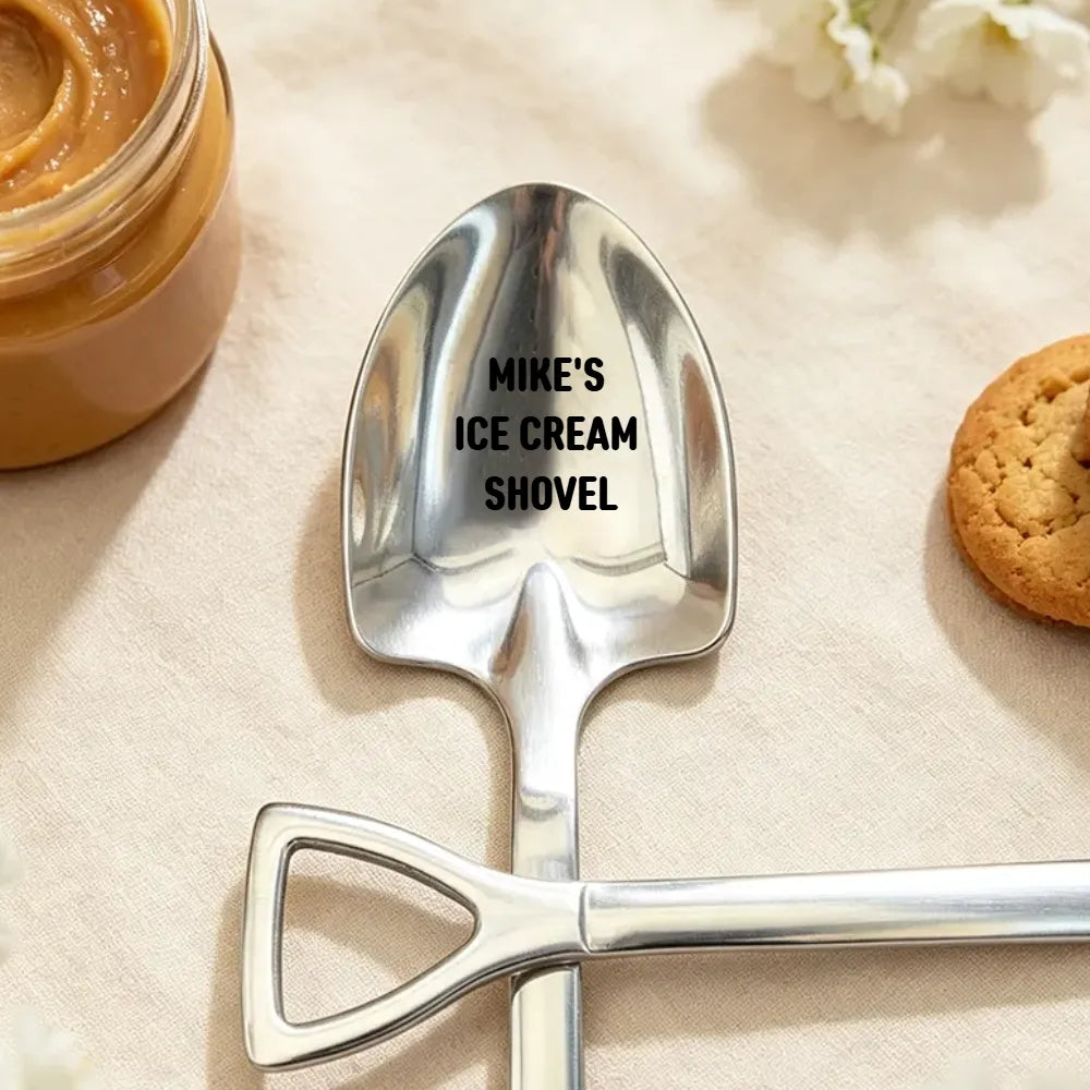 Personalised Shovel Ice Cream Spoon – Custom Engraved Dessert Spoon with Name, Gift for Family & Friends